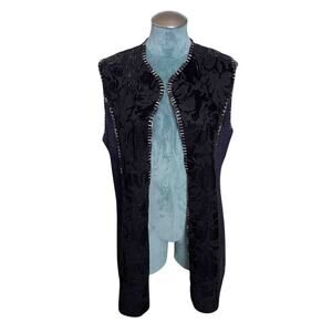 Rain + Rose Faux Suede Knit Vest Black Sz L Sleeveless Long Open Front Cardigan